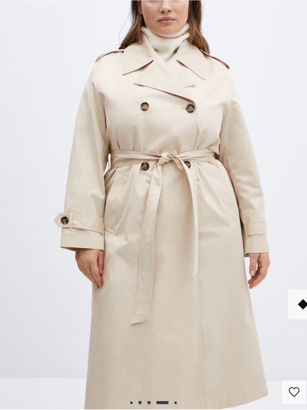 Mango Double-Breasted Cream Trench Coat with Belt